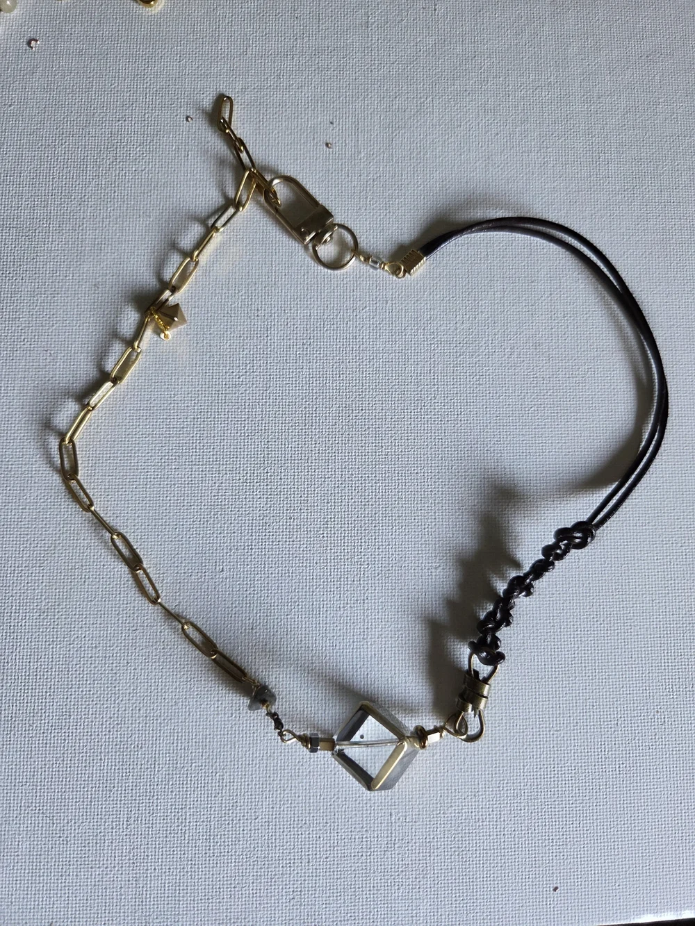 Brown Faux Leather Geometric Cube Necklace